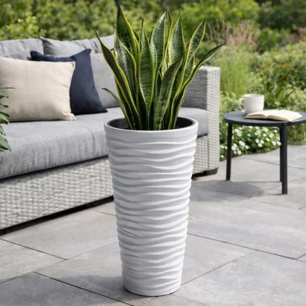Set 2 ghivece de flori, Sand Slim, rotunde, inalte, 39x75 cm, alb, Prosperplast - imagine 2