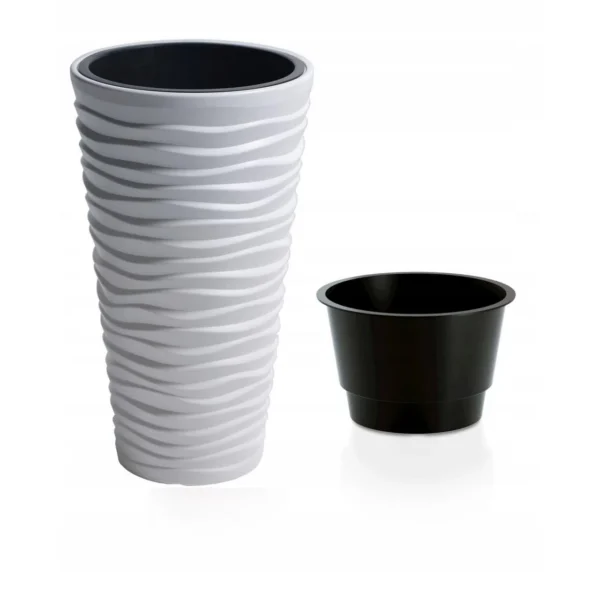 Set 2 ghivece de flori, Sand Slim, rotunde, inalte, 39x75 cm, alb, Prosperplast - imagine 3
