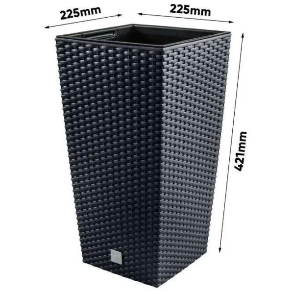 Set 2 ghivece de flori, Rato, imitatie ratan, inalte, 22.5x22.5x42 cm, negru, Prosperplast - imagine 4