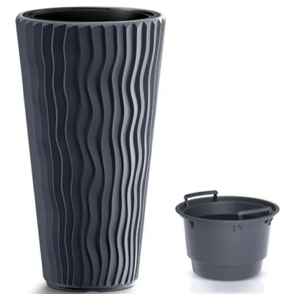 Set 2 ghivece de flori, Sandy Slim, rotunde, inalte, 34.9x62 cm, antracit, Prosperplast - imagine 2