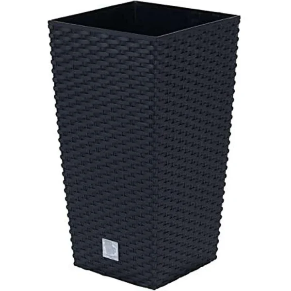 Set 2 ghivece de flori, Rato, imitatie ratan, inalte, 22.5x22.5x42 cm, negru, Prosperplast - imagine 6