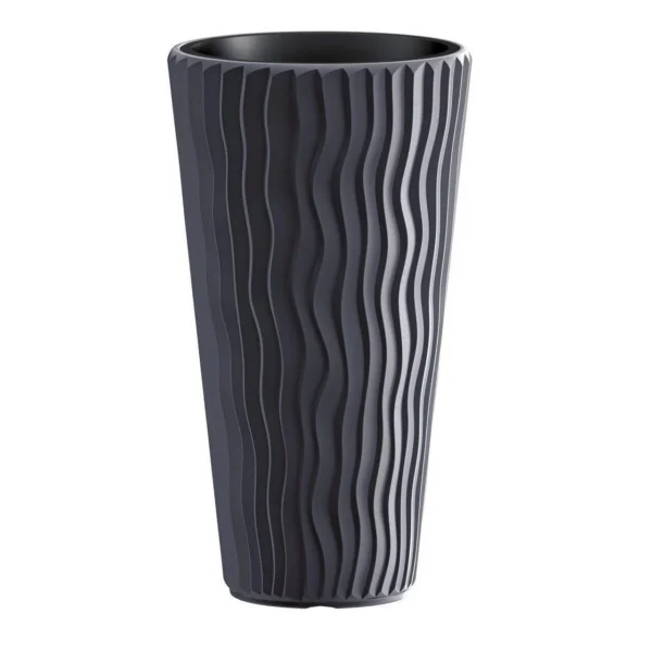 Set 2 ghivece de flori, Sandy Slim, rotunde, inalte, 34.9x62 cm, antracit, Prosperplast - imagine 3