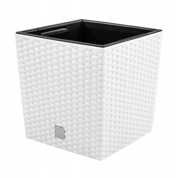 Set 2 ghivece de flori, Rato Low, imitatie ratan, patrate, 40x40x40.8 cm, alb, Prosperplast - imagine 6