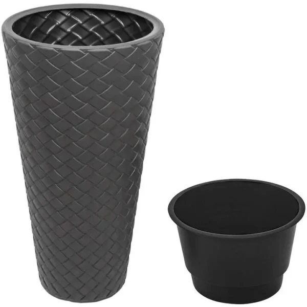 Ghiveci decorativ de flori, Prosperplast, Matuba, inalt, rotund, negru, 40x78 cm - imagine 3