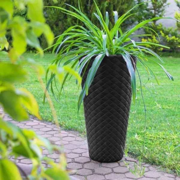 Ghiveci decorativ de flori, Prosperplast, Matuba, inalt, rotund, negru, 40x78 cm - imagine 2