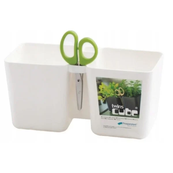 Ghiveci decorativ de flori, dublu, alb, 2.5 L, 24.4x11x12 cm, Twins Cube - imagine 5