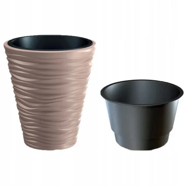 Ghiveci decorativ de flori, rotund, cafeniu, 11/21 L, 34.5x38.5 cm, Sand - imagine 2