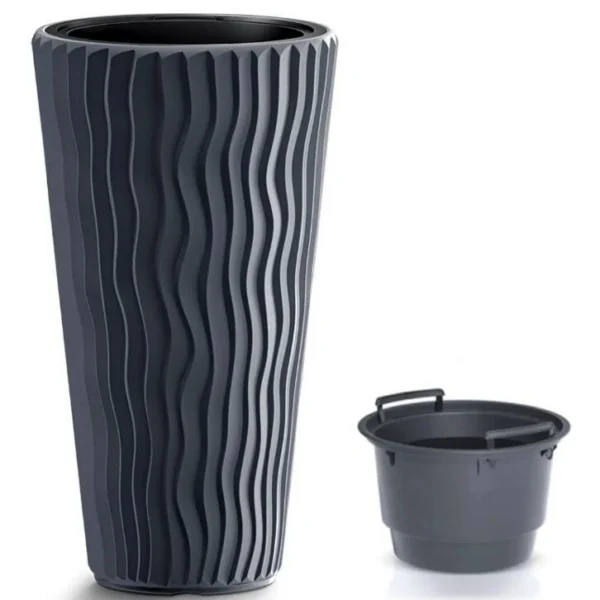 Ghiveci decorativ de flori, rotund, inalt, antracit, 11/37 L, 34.9x62 cm, Sandy Slim, Prosperplast - imagine 3