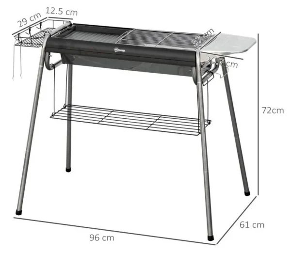Gratar gradina/camping cu carbuni, portabil, grill dreptunghiular, cu rafturi, structura inox, 96x61x72 cm - imagine 9