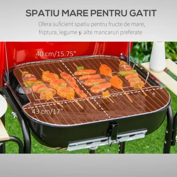 Gratar gradina cu carbuni, grill dreptunghiular, cu roti, capac, rafturi, 43 cm, 98x49x81 cm - imagine 7