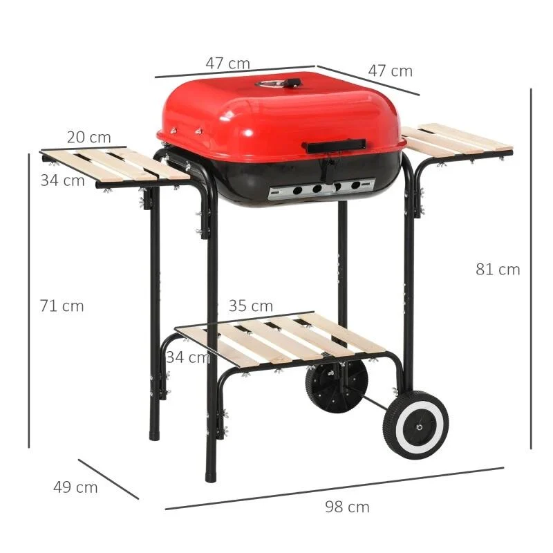 Gratar gradina cu carbuni, grill dreptunghiular, cu roti, capac, rafturi, 43 cm, 98x49x81 cm 2 Gratar gradina grill dreptunghiular cu roti capac rafturi 43 cm 98x49x81 cm square