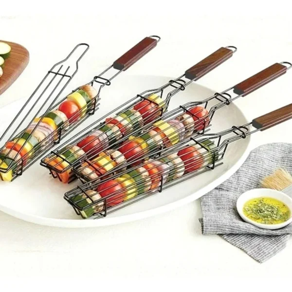 Gratar mobil, maner lemn, pentru frigarui, 49x4.5 cm, Perfect Home - imagine 5