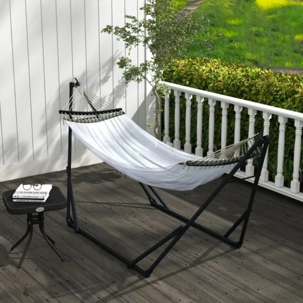 Hamac poliester cu suport otel, husa, alb, 263x89x100 cm - imagine 11