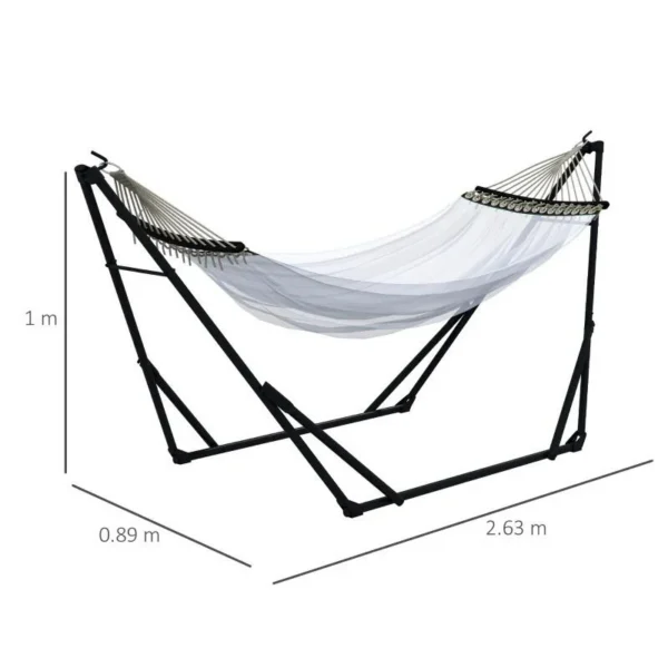 Hamac poliester cu suport otel, husa, alb, 263x89x100 cm - imagine 8