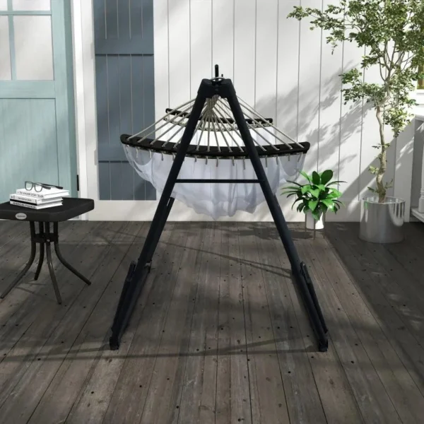 Hamac poliester cu suport otel, husa, alb, 263x89x100 cm - imagine 3