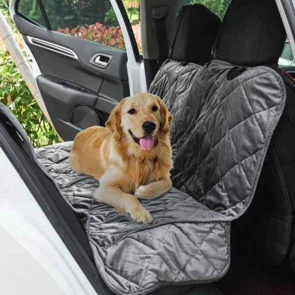 Husa bancheta auto pentru protectie si transport caini, catifea si bumbac, gri, 165x145 cm - imagine 11