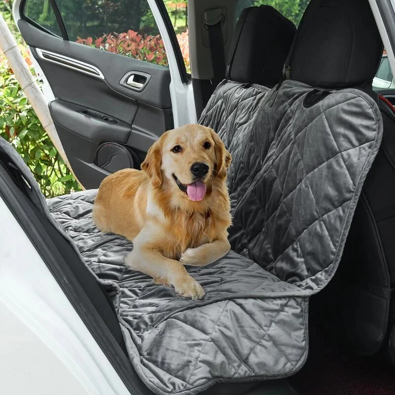 Husa bancheta auto pentru protectie si transport caini, catifea si bumbac, gri, 165x145 cm 1 Husa bancheta auto pentru protectie si transport caini, catifea si bumbac, gri, 165x145 cm