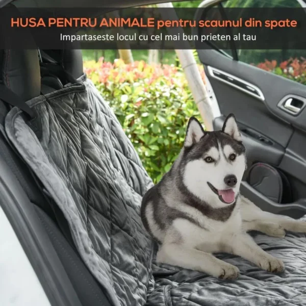 Husa bancheta auto pentru protectie si transport caini, catifea si bumbac, gri, 165x145 cm - imagine 7