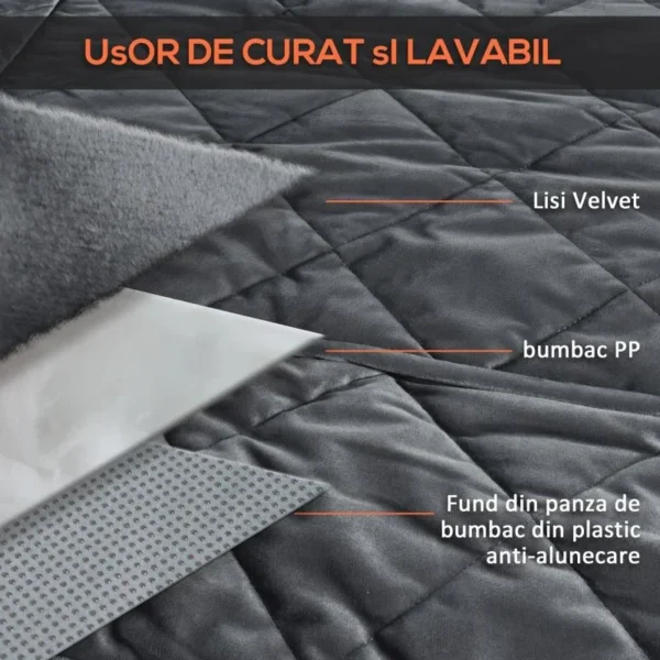 Husa bancheta auto pentru protectie si transport caini, catifea si bumbac, gri, 165x145 cm - imagine 5