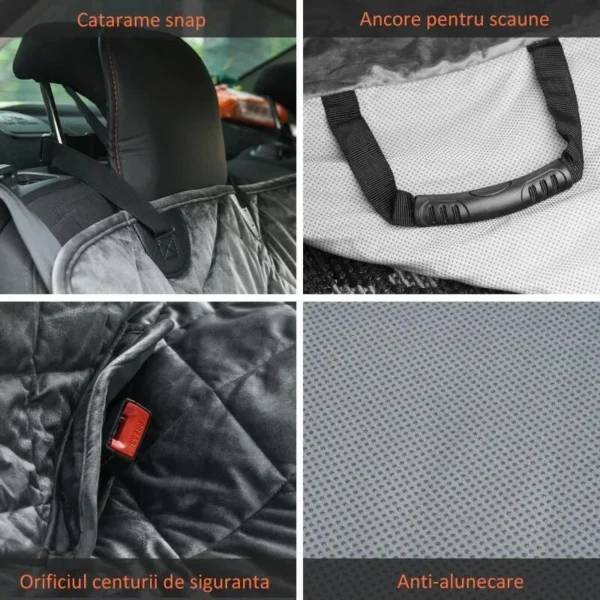 Husa bancheta auto pentru protectie si transport caini, catifea si bumbac, gri, 165x145 cm - imagine 4