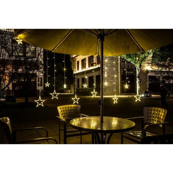 Instalatie luminoasa tip perdea, model stea mare, alb cald, 8 moduri iluminare, interior-exterior, IP44, 138 LED, 2.5 m - imagine 3