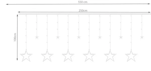 Instalatie luminoasa tip perdea, model stea mare, alb cald, 8 moduri iluminare, interior-exterior, IP44, 138 LED, 2.5 m - imagine 14