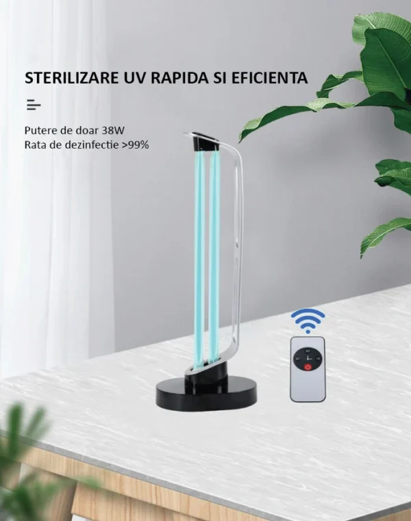 Lampa UV-C Germicida cu Ozon, 38W, Cadrul Aluminiu, Telecomanda si Timer, Suprafata 60 mp - imagine 9