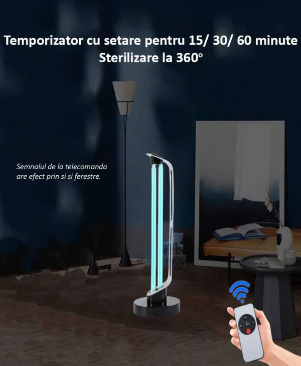 Lampa UV-C Germicida cu Ozon, 38W, Cadrul Aluminiu, Telecomanda si Timer, Suprafata 60 mp - imagine 7