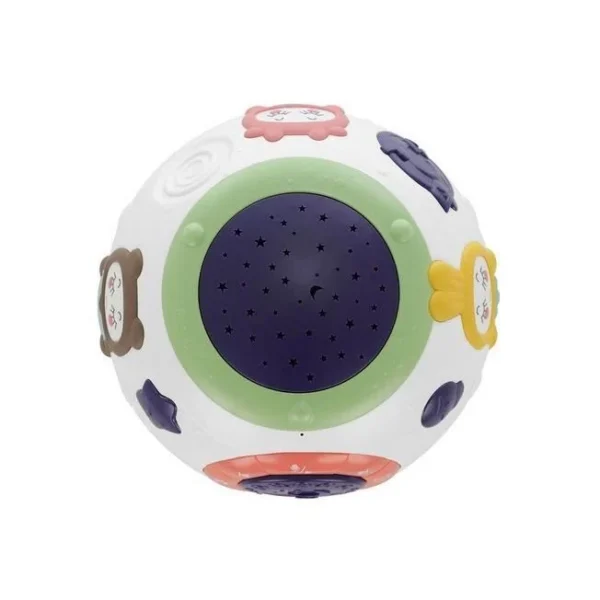 Lampa de noptiera cu proiector, pentru copii, muzicala, 4 moduri, 3xAA, mov si alb, 18x14 cm - imagine 4