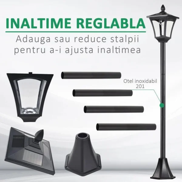 Lampa solara tip felinar pentru gradina, 1 LED, 18x18x160 cm - imagine 9
