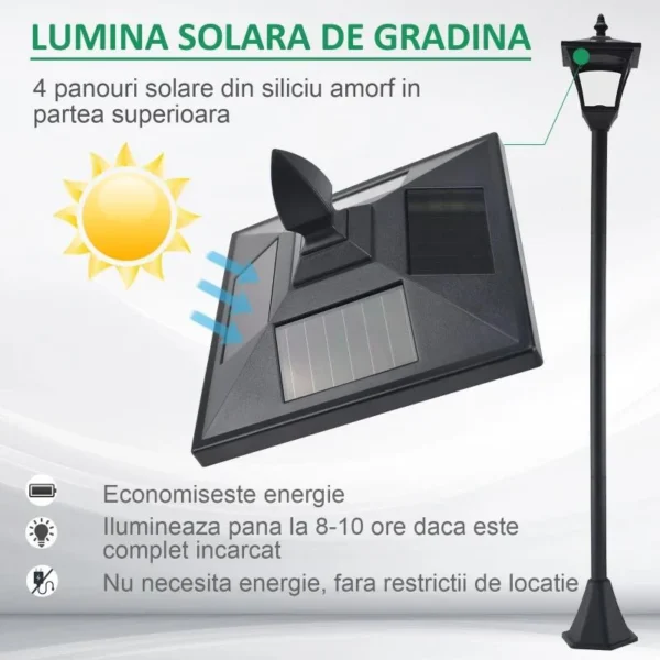 Lampa solara tip felinar pentru gradina, 1 LED, 18x18x160 cm - imagine 8
