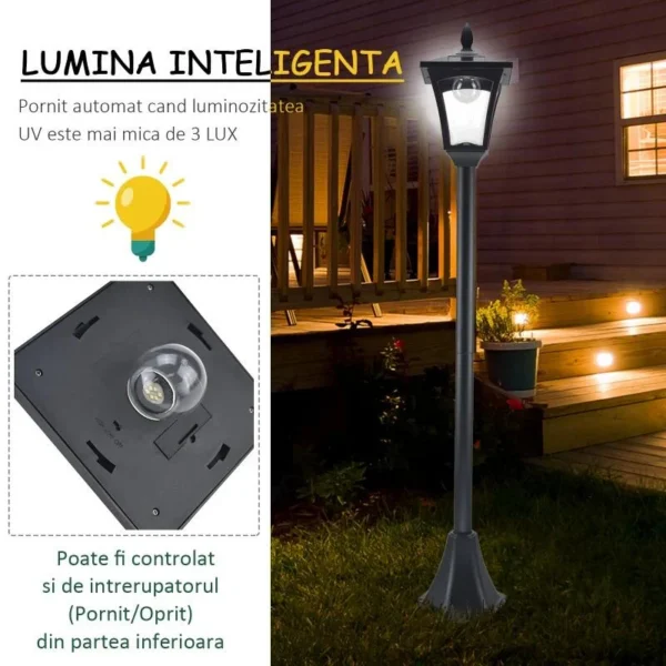 Lampa solara tip felinar pentru gradina, 1 LED, 18x18x160 cm - imagine 7
