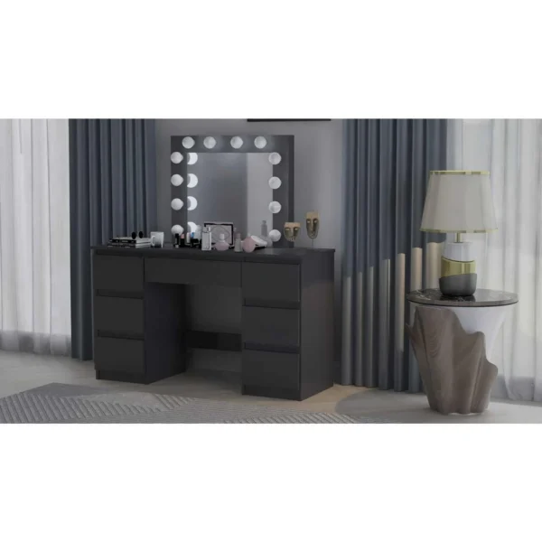 Masa de toaleta/machiaj, negru, cu oglinda si LED-uri, Vanessa130x43x143 cm - imagine 4