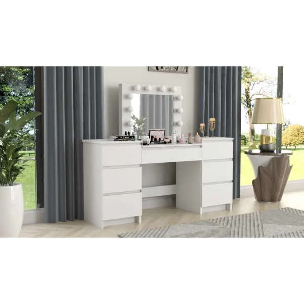 Masa de toaleta/machiaj, alb, cu oglinda si LED-uri, Silvia , 155x42x135 cm - imagine 5