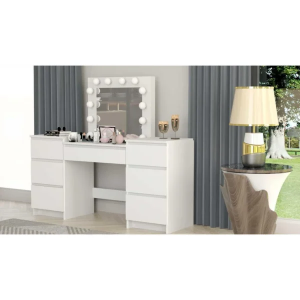 Masa de toaleta/machiaj, alb, cu oglinda si LED-uri, Silvia , 155x42x135 cm - imagine 2