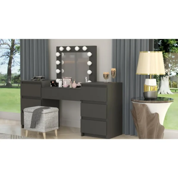 Masa de toaleta/machiaj, negru, cu oglinda si LED-uri, Silvia, 155x42x135 cm - imagine 2