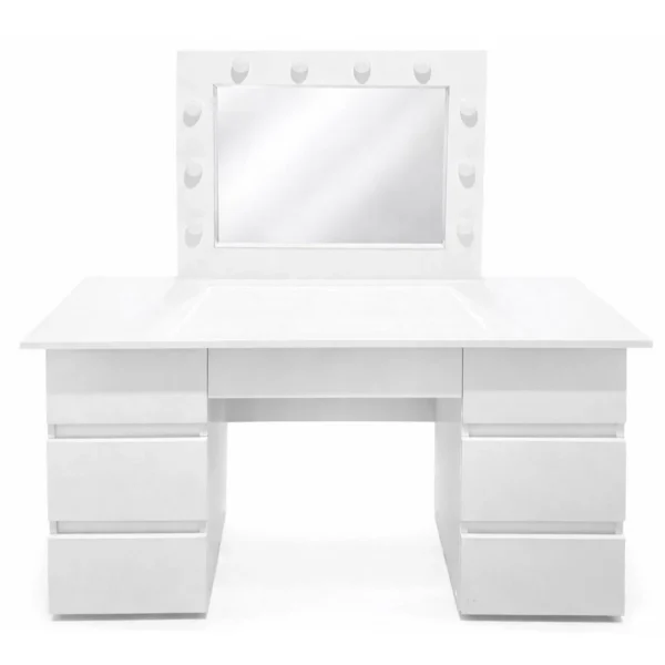 Masa de toaleta/machiaj, Vanessa + scaun Mark, alb, cu oglinda si LED-uri, 130x43x143 cm - imagine 13