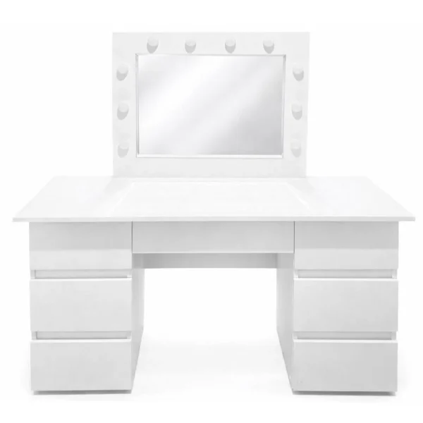 Masa de toaleta/machiaj, Vanessa + scaun Alba, alb, cu oglinda si LED-uri, 130x43x143 cm - imagine 12