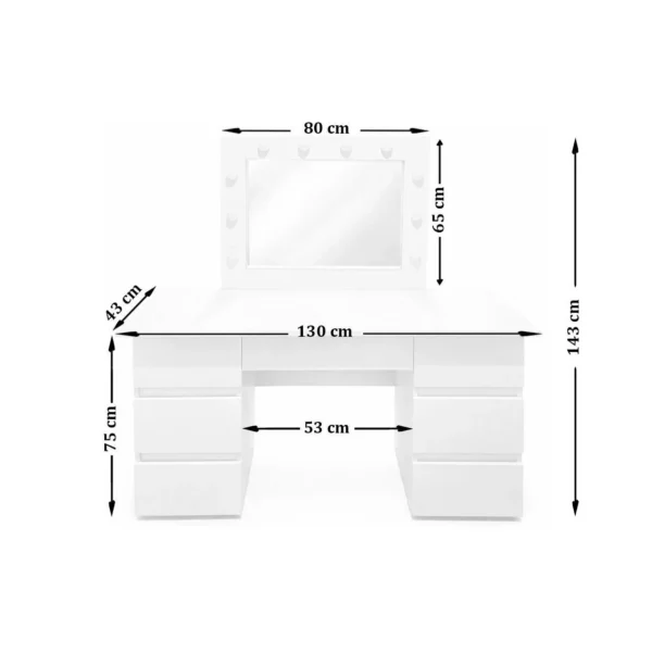 Masa de toaleta/machiaj, Vanessa + scaun Alba, alb, cu oglinda si LED-uri, 130x43x143 cm - imagine 7