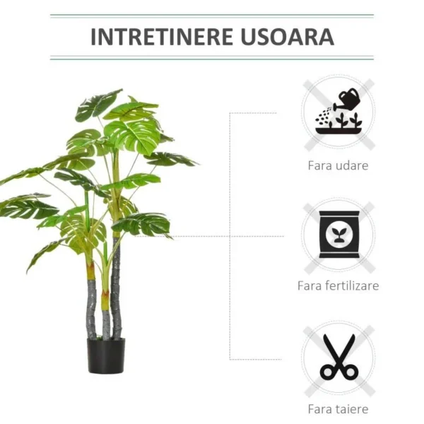 Planta artificiala, monstera cu ghiveci, verde, 120 cm - imagine 5