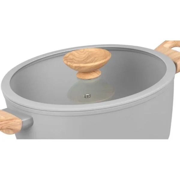 Oala ceramica cu capac de sticla, manere lemn, 4 L, 24 cm, MagicHome Harmony - imagine 2