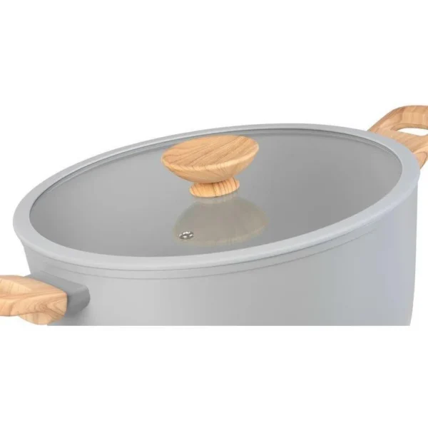 Oala ceramica cu capac de sticla, manere lemn, 5.9 L, 28 cm, MagicHome Harmony - imagine 3