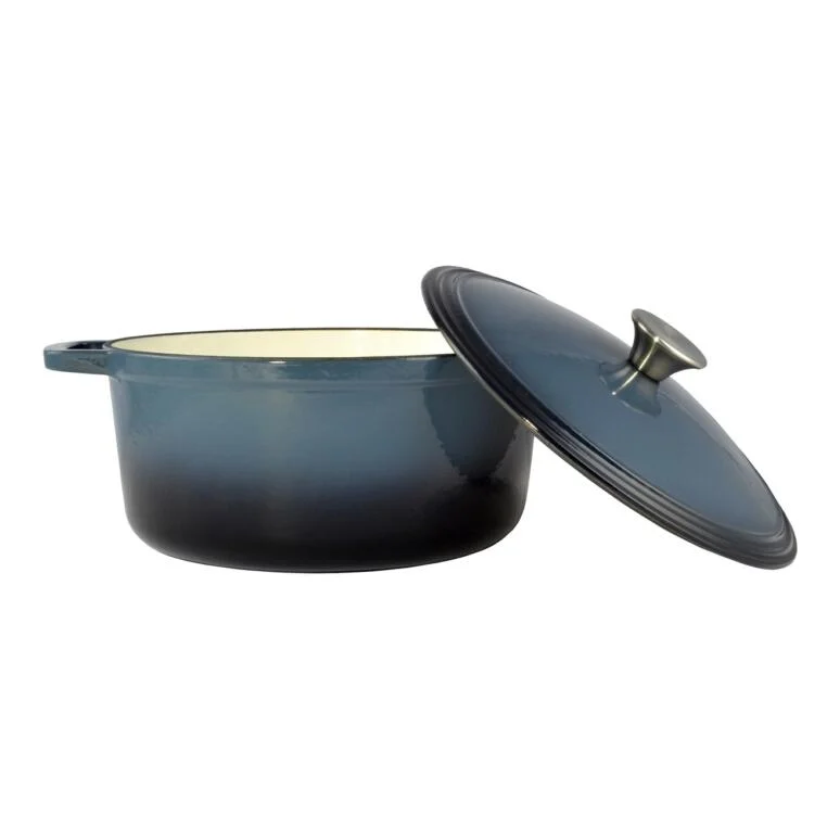 Oala de fonta emailata cu capac, maner din inox, albastra, 5.2 L, Perfect Home