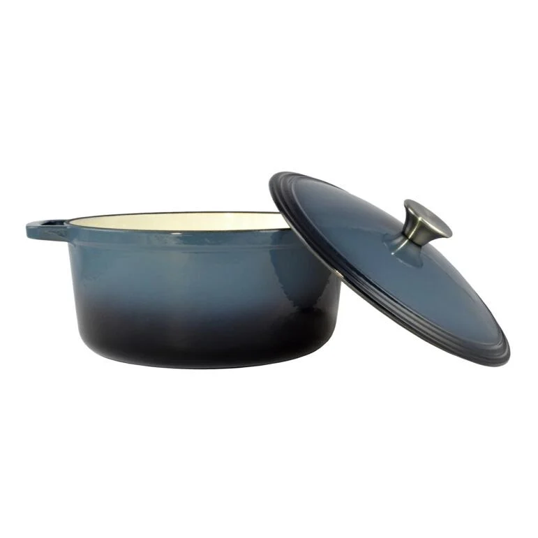Oala de fonta emailata cu capac, maner din inox, albastra, 7 L, Perfect Home