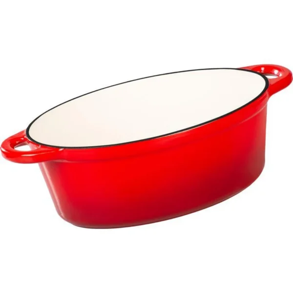 Oala de fonta ovala, emailata cu capac, maner din inox, rosie, 4.4 L, Magic Home - imagine 2