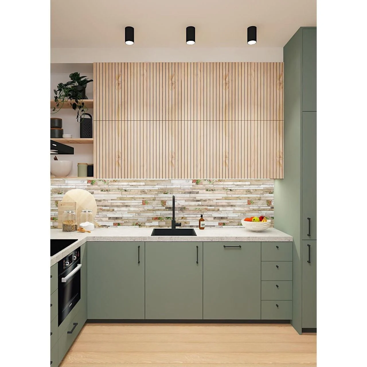 Panou decorativ, PVC, model piatra 3D, flori roz, 96×48.5cm