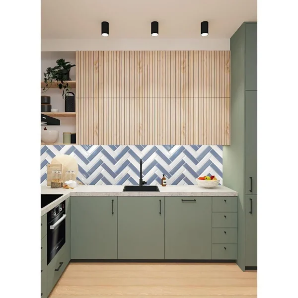 Panou decorativ, PVC, model zig-zag 3D, alb-albastru, 96x48.5cm - imagine 4