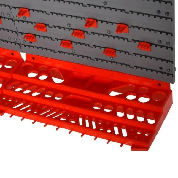 Panou scule, PP, 2 module, 2 rafturi tip suport, 50 de carlige, gri si rosu, max 30 kg, 95.5x53.5 cm - imagine 4