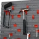 Panou scule, PP, 2 module, 2 rafturi tip suport, 50 de carlige, gri si rosu, max 30 kg, 95.5x53.5 cm - imagine 3