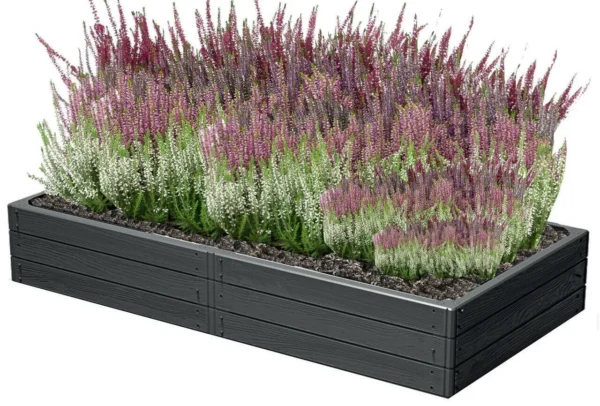Pat/strat inaltat pentru flori, legume, din plastic, efect lemn, antracit, 149.2x75.6x25 cm, Prosperplast - imagine 6